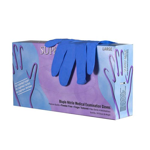 Перчатки "Супермакс" нитриловые, неопудренные, текстурированные на пальцах, синие 